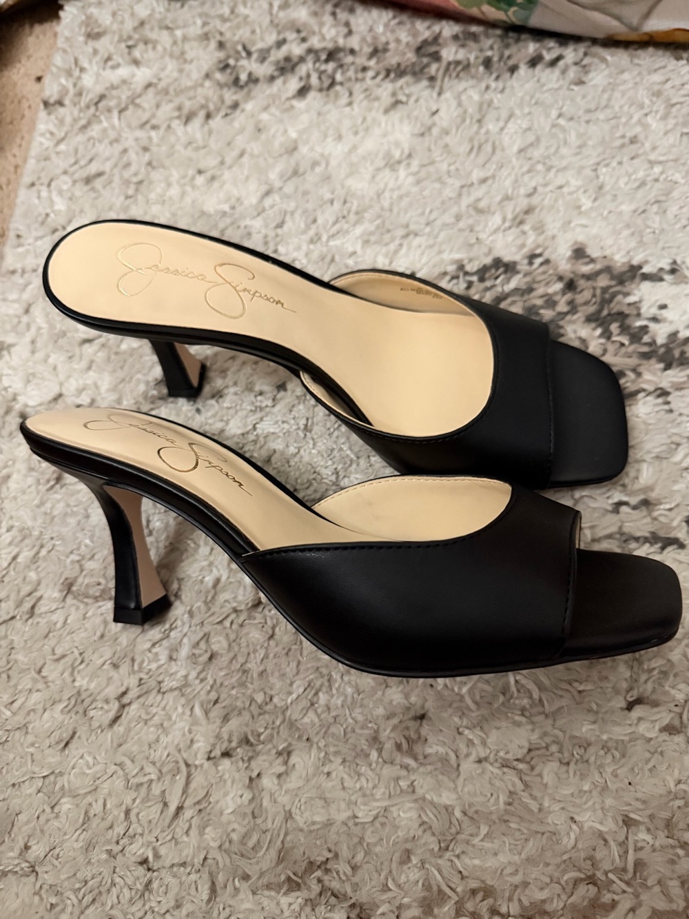 Jessica Simpson Black Square-Toe Slide Heels